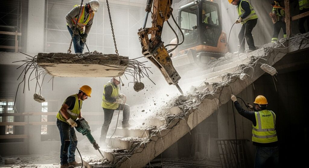 Демонтаж железобетонных лотков