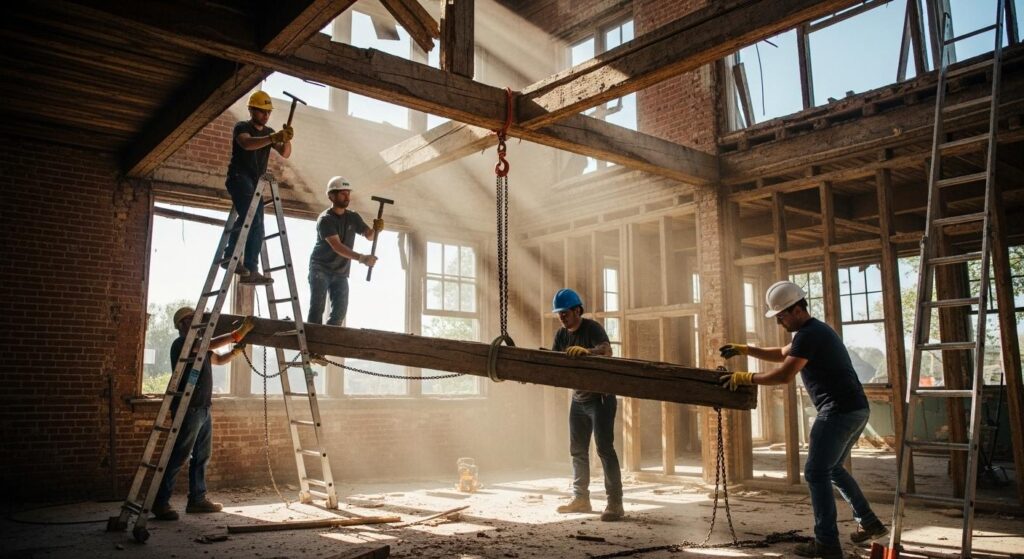 Демонтаж деревянных балок