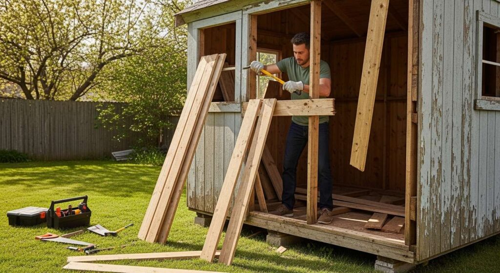 Демонтаж деревянного сарая