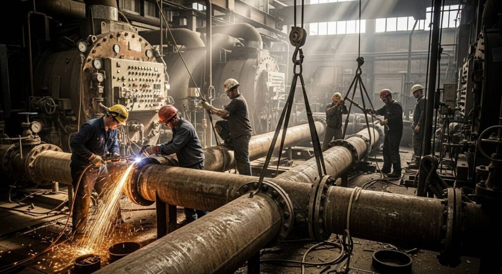 Демонтаж дымовых металлических труб