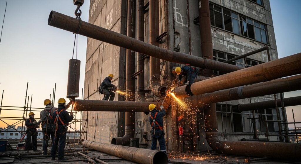 Демонтаж высотных труб