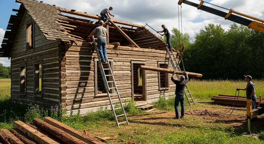 Демонтаж бревенчатого старого дома