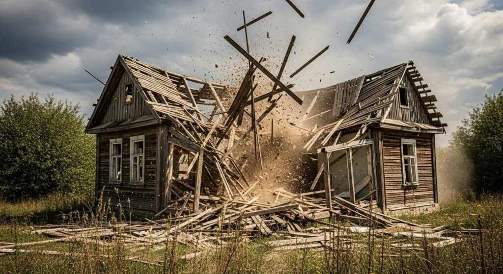Разрушить деревянный дом