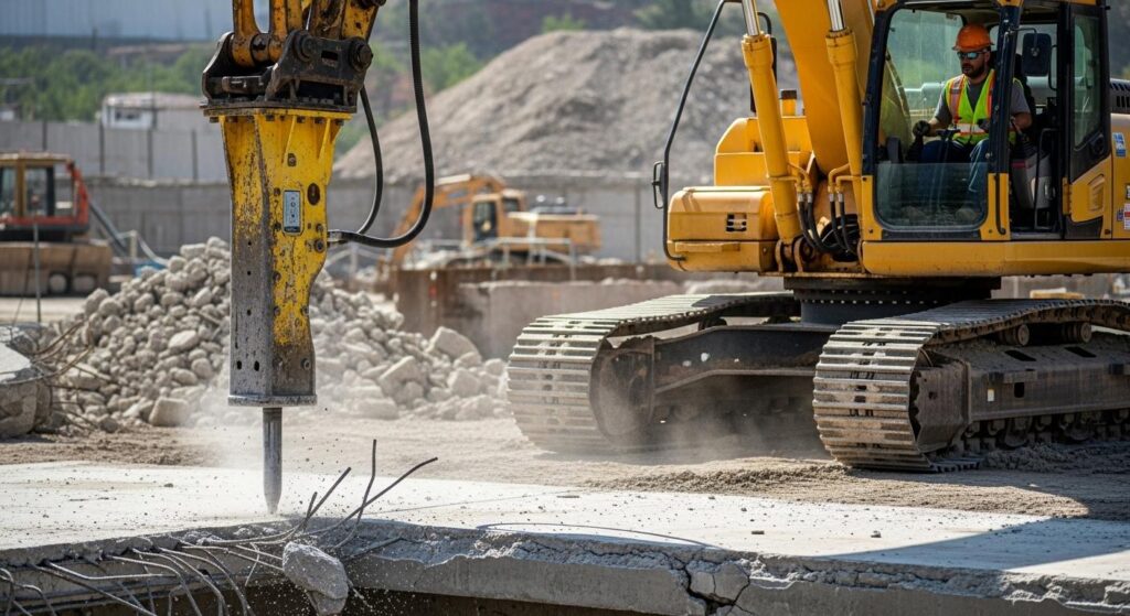 Демонтаж фундамента гидромолотом