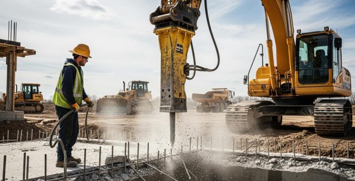 Демонтаж фундамента гидромолотом