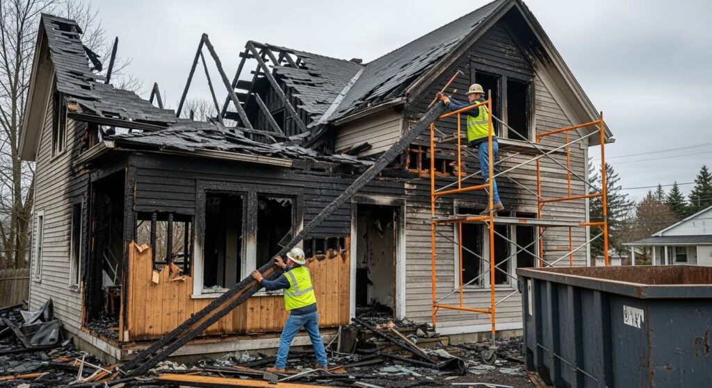 Демонтаж сгоревшего дома
