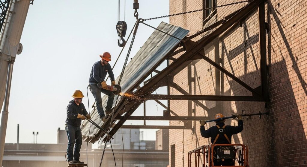 Демонтаж металлического козырька