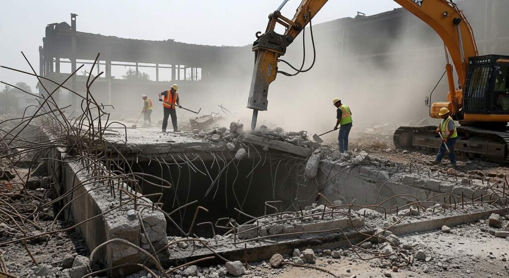 Демонтаж фундамента после пожара