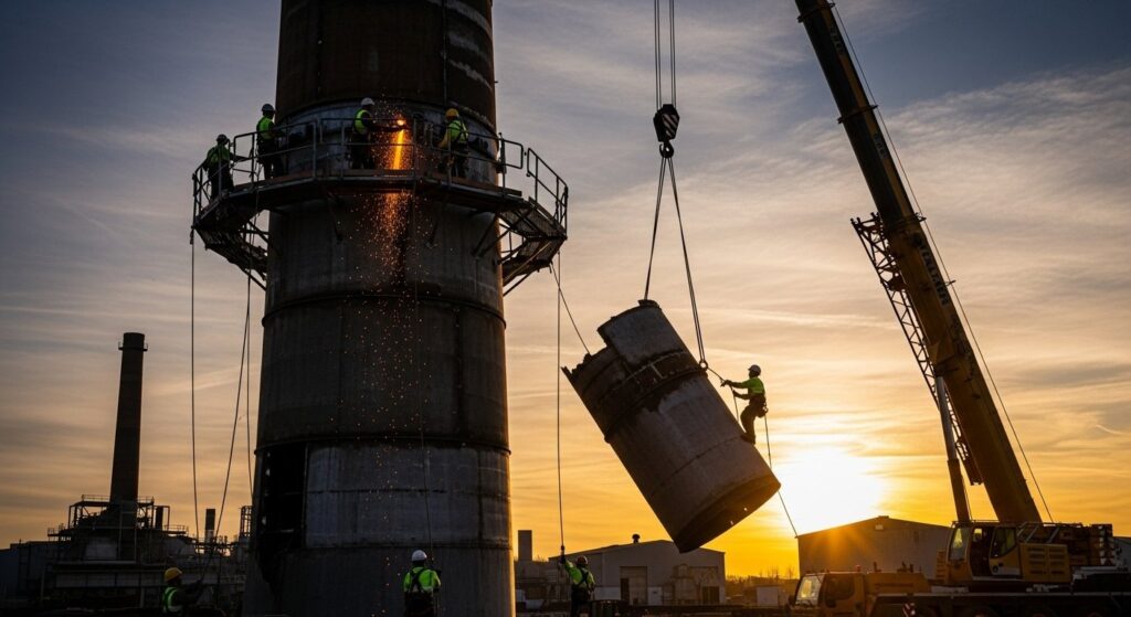 Демонтаж дымовой трубы стальной