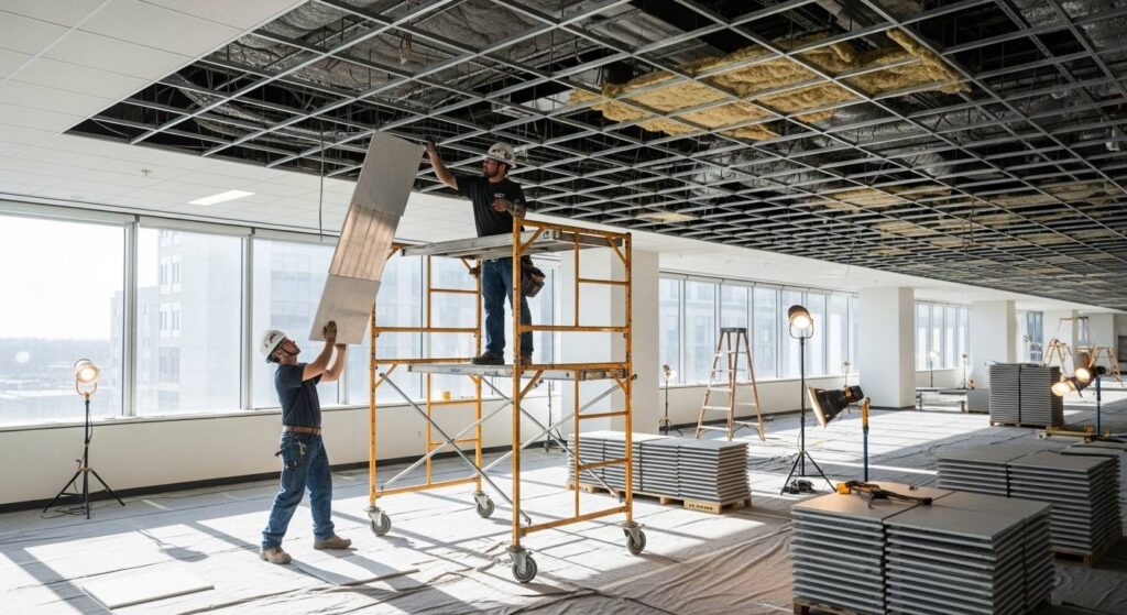 Демонтаж потолка Армстронг