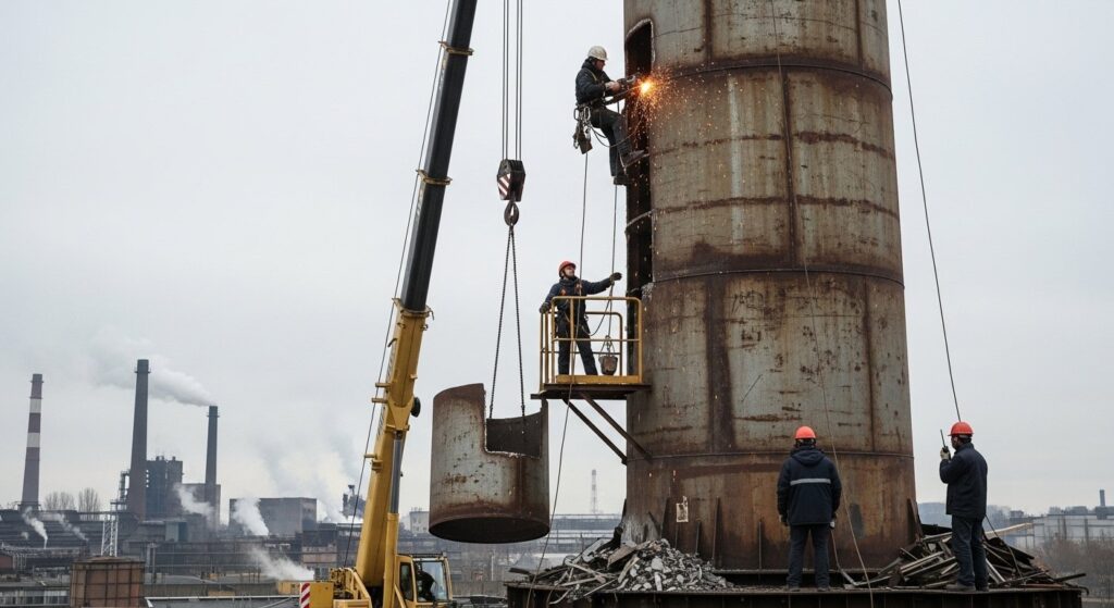 Демонтаж металлических труб дымовых