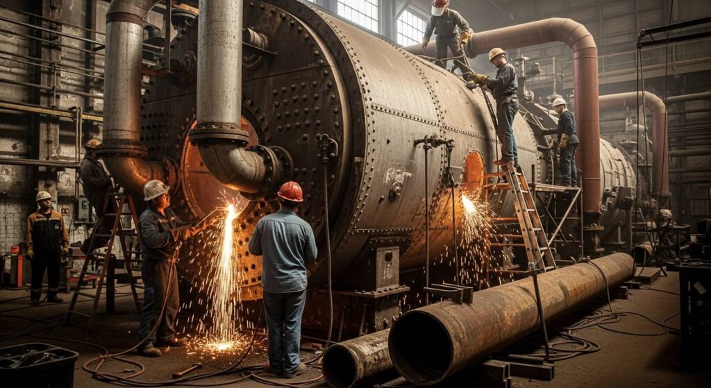 Демонтаж металлических труб котельных