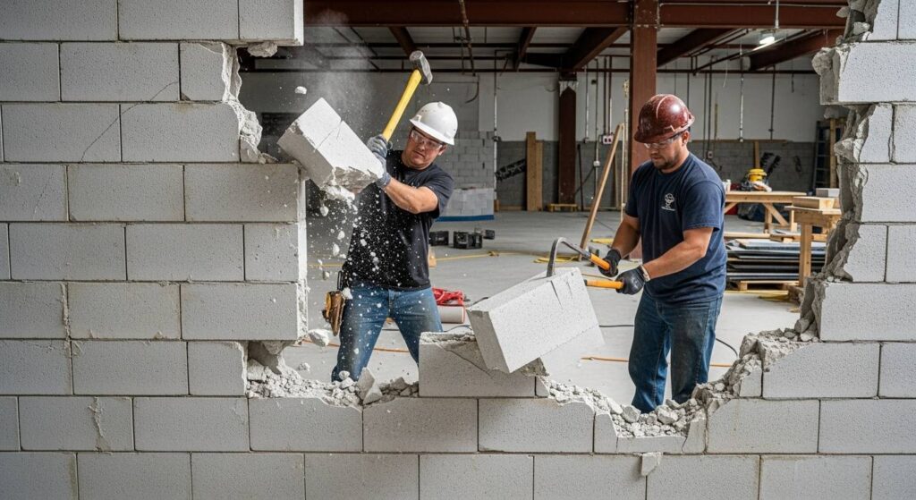 Демонтаж стен из пеноблоков