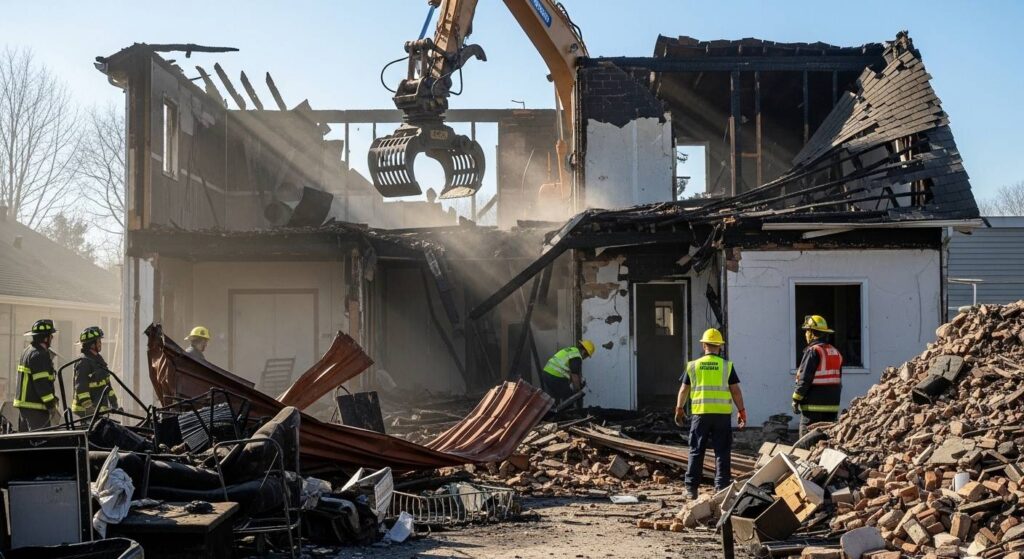Демонтаж дома после пожара