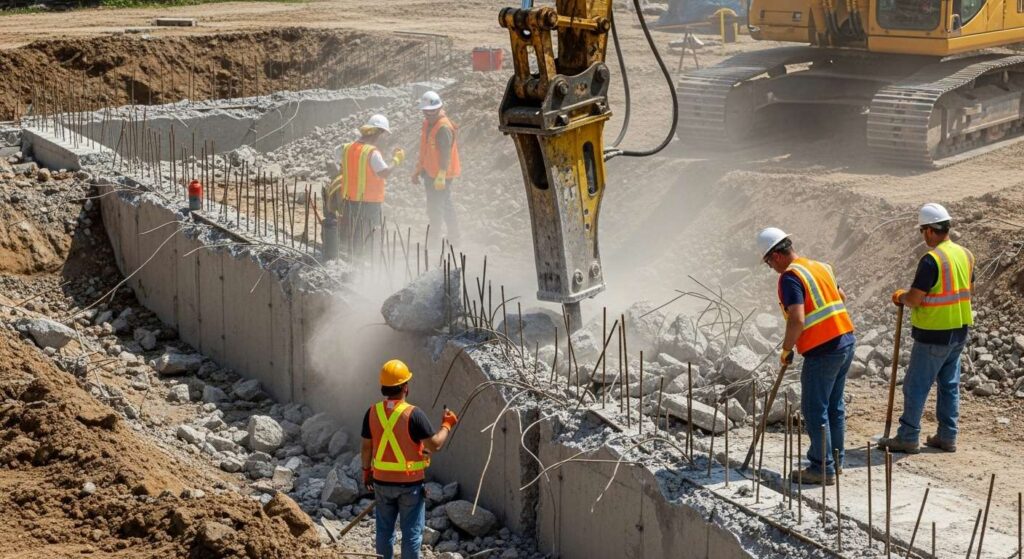 Разборка фундаментов гидромолотом