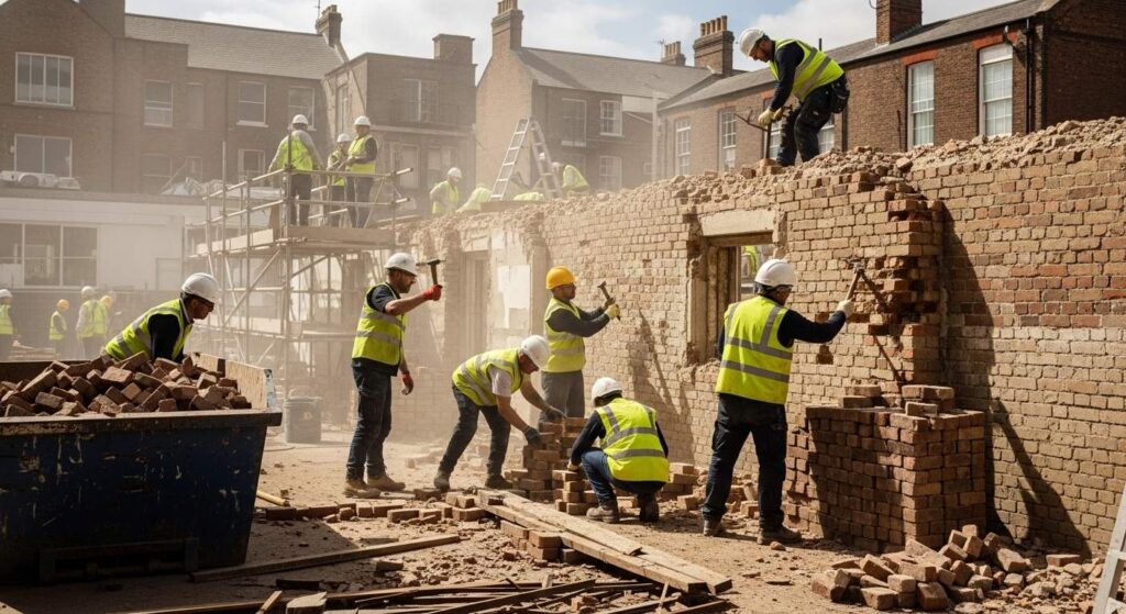 Демонтаж кирпичных стен зданий