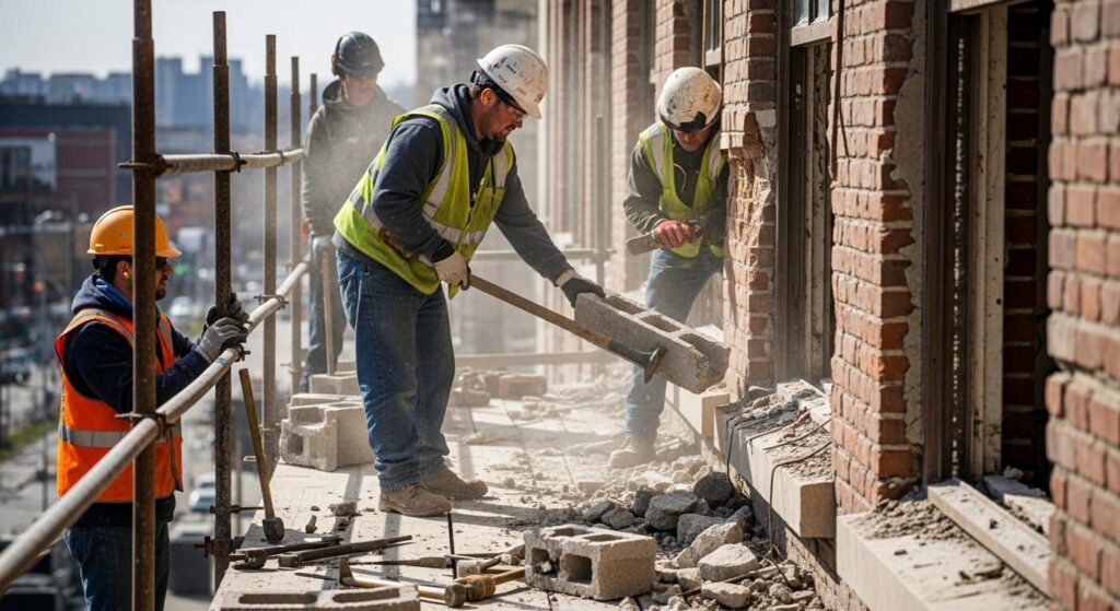 Демонтаж блоков подоконного