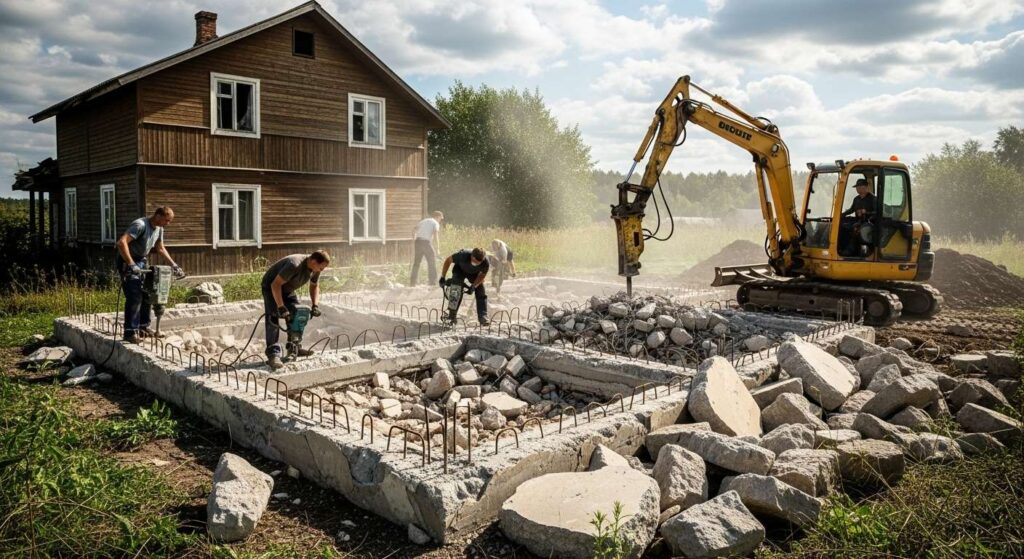 Демонтаж фундамента дома